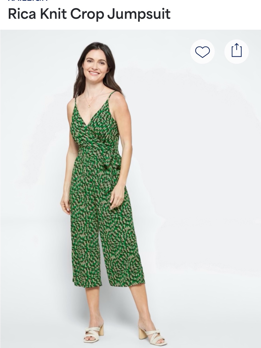 Kaileigh Green Print Wrap-Front Crop Jumpsuit